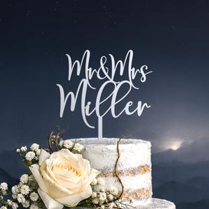 Cake topper for Wedding, Personalized cake topper, Rustic wedding cake topper, Custom Mr Mrs cake topper, Wedding Cake topper, Gold Wedding Silver Metallic