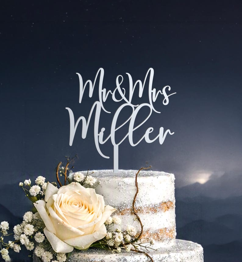 Cake topper for Wedding, Personalized cake topper, Rustic wedding cake topper, Custom Mr Mrs cake topper, Wedding Cake topper, Gold Wedding Silver Metallic