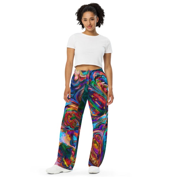 Abstract trippy boho wide leg fleece pants / sweats