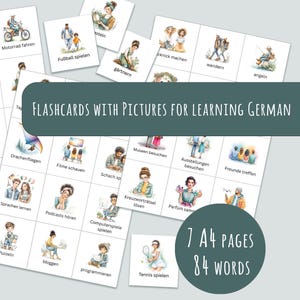 Duitse taalkaarten | Duits leren | Afdrukbare woordkaarten | Hobby en vrije tijd | Duitse illustraties | Flashcards voor leerlingen | A1