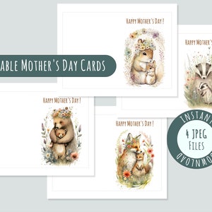 Modèles uniques de cartes postales aquarelles pour la fête des mères : 4 cartes imprimables personnalisées pour des voeux spéciaux, cadeau personnalisable sincère pour les mamans