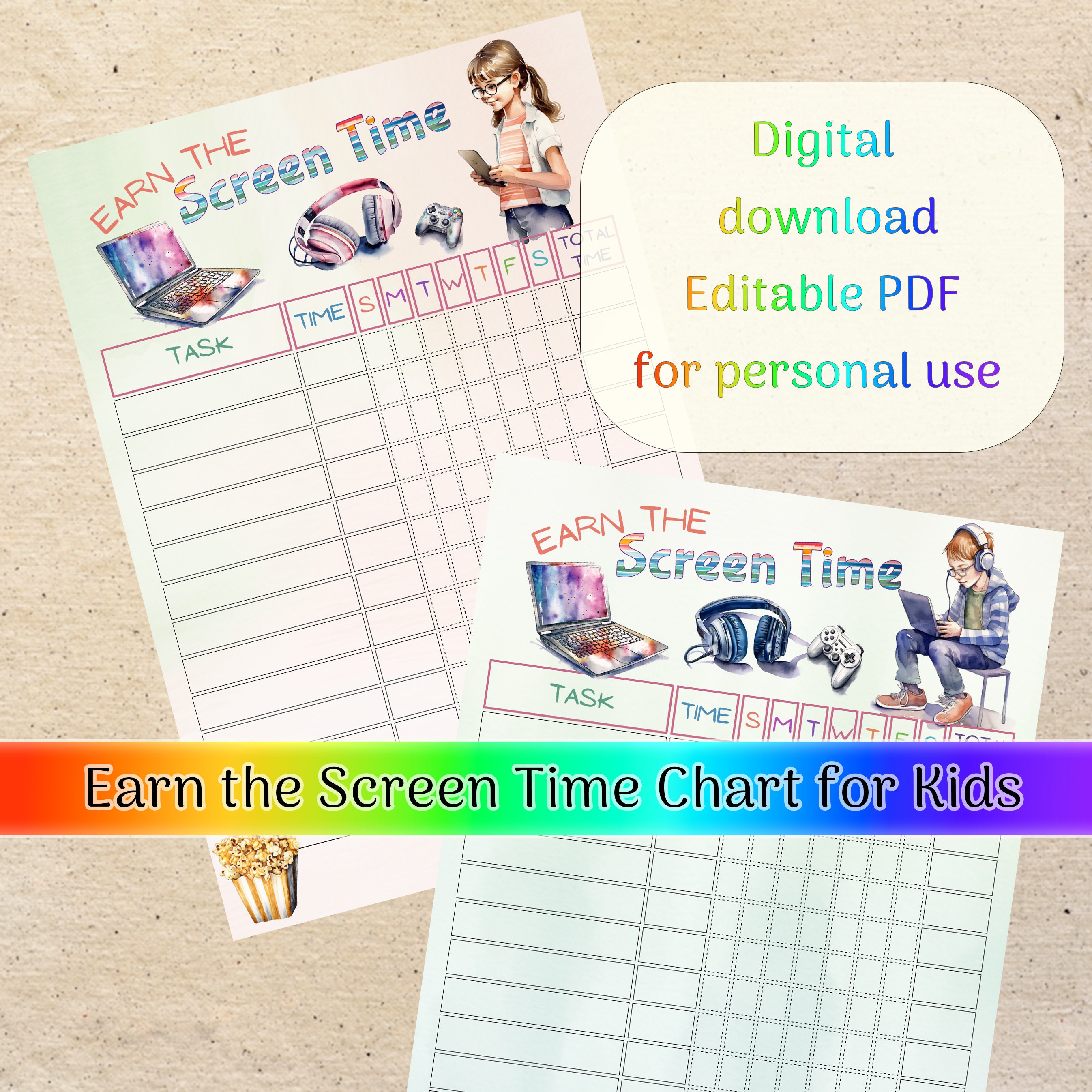 Editable Screen Time Checklist | Earn Screen Time Chart | Printable ...