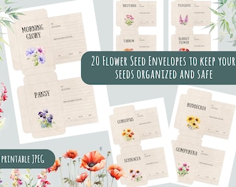 Garden Seed Envelope Set: 20-Piece Digital Clipart for Coreopsis, Dahlia, Zinnia & More - Printable and Perfect for Seed Swaps