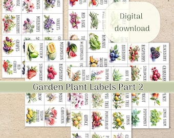 Etiquetas de jardín - 5 páginas imprimibles de marcadores de hierbas y verduras vibrantes de acuarela, descarga digital para jardinería doméstica, etiquetas de plantas ecológicas