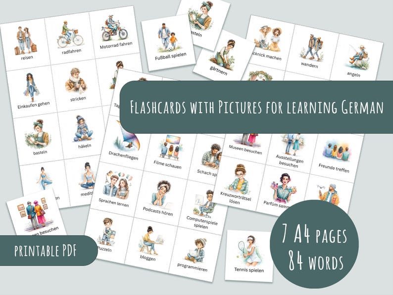 German Language Cards | Learn German | Printable Word Cards | Hobby and ...
