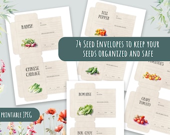 Seed Envelopes, 74 Printable DIY Seed Packets, Seed Packet Templates, Set of Printable Envelopes for Seeds, Homemade Seed Packages