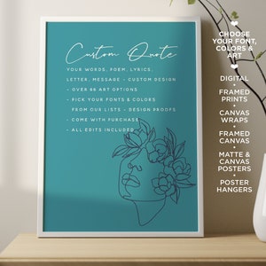Benutzerdefinierte Zitat Print Line Art Poster gerahmte Leinwand Wandkunst personalisiertes Gedicht druckbare Weihnachtsgeschenk Zitat Buchstabe gedrucktes Zeichen Kalligraphie
