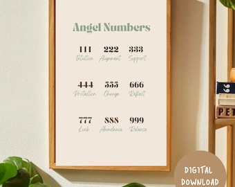 Angel Numbers Printable Wall Art | Digital Download | 111, 222, 333, 444 Vintage | Affirmation Wall Hanging
