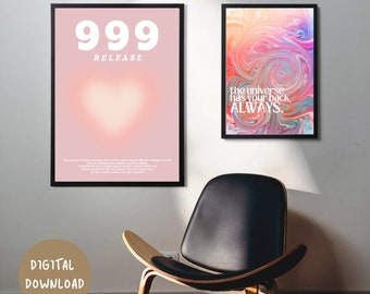 Angel Number 999 Printable Wall Art | Aura Poster | Affirmation Wall Hanging