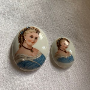 Set of 2 Stunning antique Limoges hand painted miniature large oval cameos c1930s