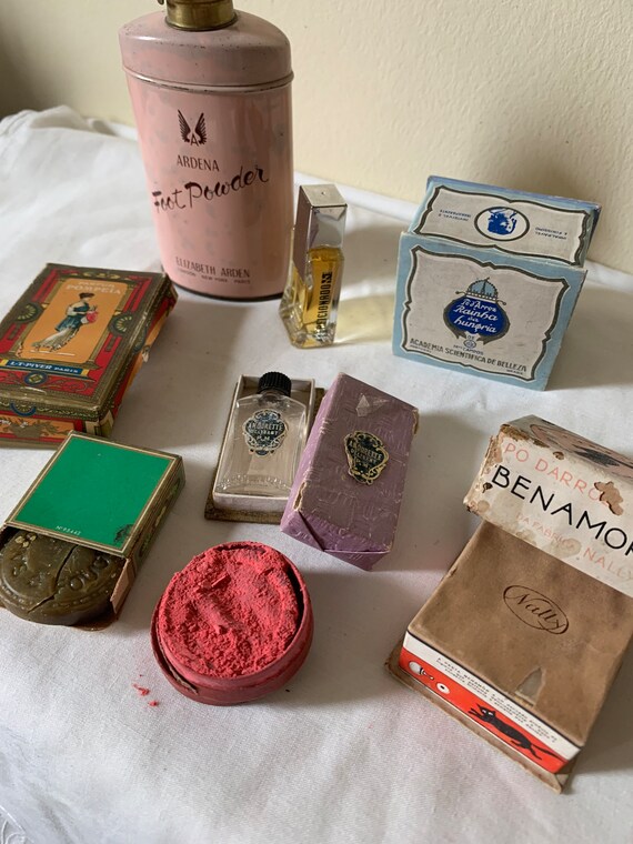 Antique Set of Makeup Perfumes Soap and Pillbox Elizabeth Arden