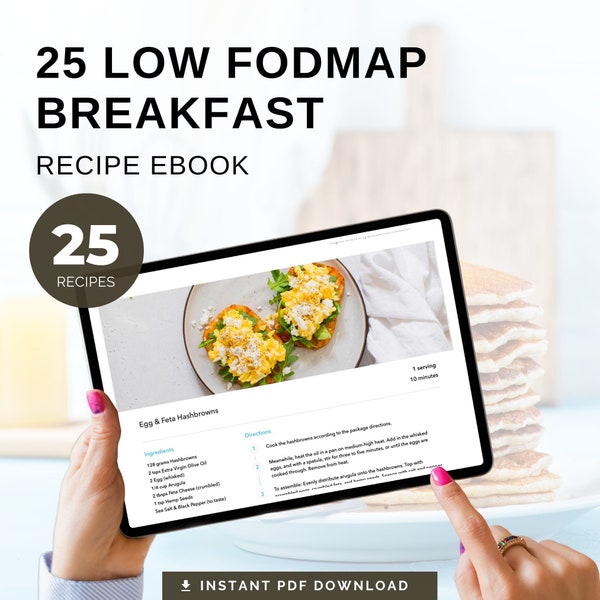 25 Low FODMAP Breakfast Recipes, Low FODMAP Recipe Book, Ebook, Created by a Dietitian, A4, Printable PDF, Downloadable