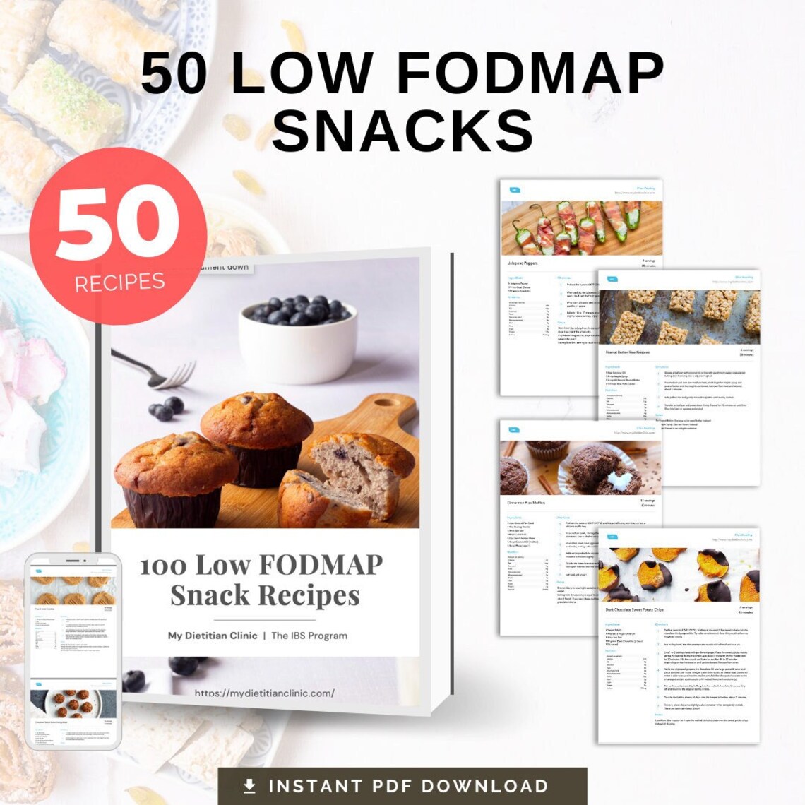 50 Low FODMAP Snack Recipes, Low FODMAP Recipe Ebook, Created by a