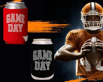 Game Day Can Cooler Sleeve, Party Beverage Holder, Tailgating Accessory, Sports Fan Gift, Outdoor BBQ Cooler