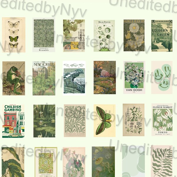 Vintage Green Collage Prints 30 PCS