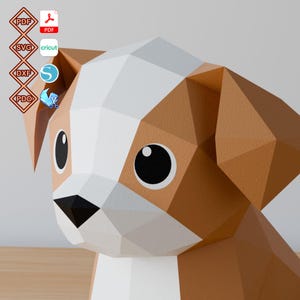 Adorable Puppy 3D Papercraft PDF Template, svg files for Cricut, dxf Silhouette, pdo Pepakura, Pet Memorial Low Poly Craft Digital Download
