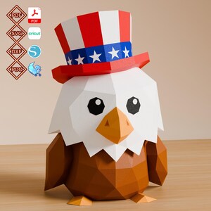Patriotic Eagle 3D Papercraft PDF Template, svg files for Cricut, dxf Silhouette, pdo Pepakura, 4th of July Low Poly Craft Digital Download
