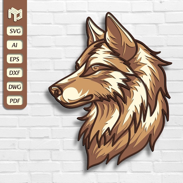 Wolf Face 3D Layered Laser Cut Files, Wildlife Head Multilayer Mandala SVG File, Wild Animal CNC Router Files, Paper Cutting, Wall Decor