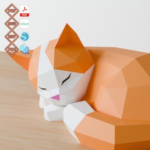 Dreamy Cat 3D Papercraft PDF Template, svg files for Cricut, dxf Silhouette, pdo Pepakura, Pet Memorial Low Poly DIY Craft Digital Download
