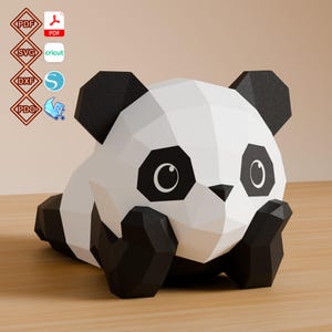 Panda 3D Papercraft PDF Template, svg files for Cricut, dxf Silhouette, pdo Pepakura, Cute Animal Lover Low Poly DIY Craft Digital Download