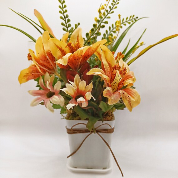 Mini Silk Flower Arrangement Fall Flowers Flower Gift Idea Etsy