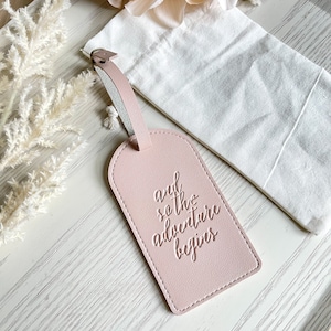 Bagagelabel zacht leer roze gratis dustbag