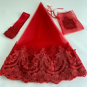 Red Wedding Veil, Burgundy Bridal Veil, Henna Night Veil, Sultan Guipure Lace Veil