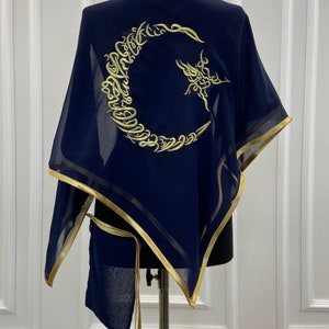 Groom Henna Night Cover, Groomsmen Gifts, Wedding Accessories, Chiffon Luxury Veil, Tugra Ayyıldız Embroidered, Personalized Embroidered Navy Blue-GoldS&C