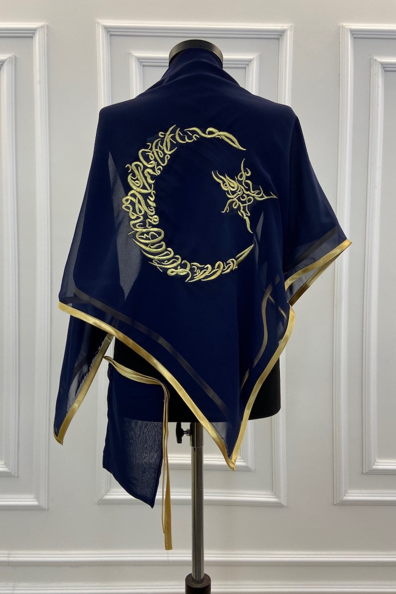 Groom Henna Night Cover, Groomsmen Gifts, Wedding Accessories, Chiffon Luxury Veil, Tugra Ayyıldız Embroidered, Personalized Embroidered Navy Blue-GoldS&C