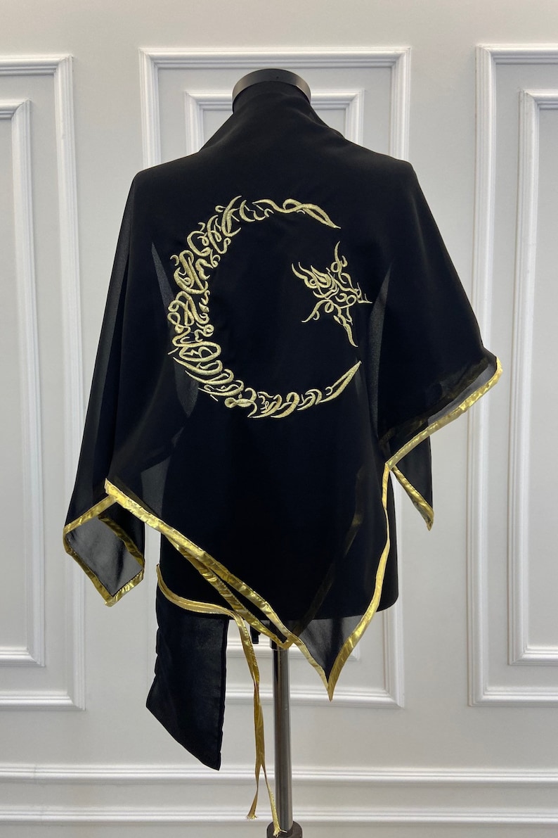 Groom Henna Night Cover, Groomsmen Gifts, Wedding Accessories, Chiffon Luxury Veil, Tugra Ayyıldız Embroidered, Personalized Embroidered Black-GoldS&C