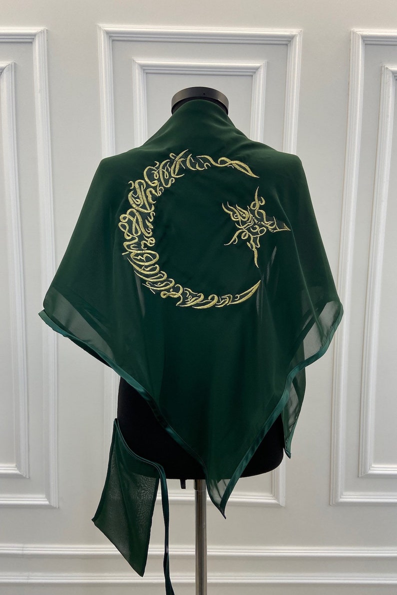 Groom Henna Night Cover, Groomsmen Gifts, Wedding Accessories, Chiffon Luxury Veil, Tugra Ayyıldız Embroidered, Personalized Embroidered Green-GoldS&C