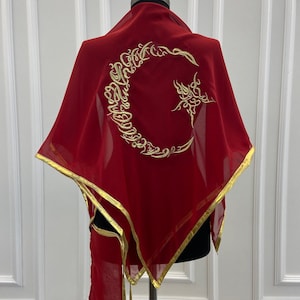 Groom Henna Night Cover, Groomsmen Gifts, Wedding Accessories, Chiffon Luxury Veil, Tugra Ayyıldız Embroidered, Personalized Embroidered Red-GoldS&C