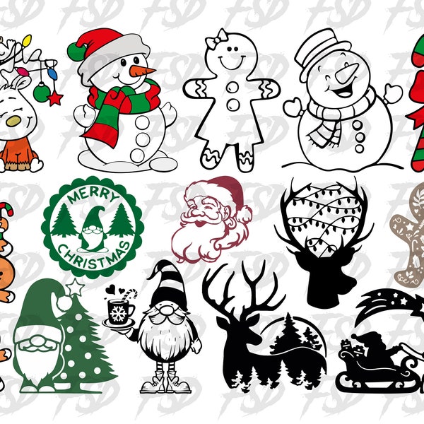 Lot de Noël SVG, des cliparts de Noël, des fichiers Svg de Noël pour Cricut, des fichiers de coupe Svg de Noël, Noël Png Bundle, Svg de biscuit de Noël