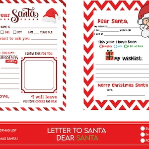 Carta de Papá Noel, Carta a Santa IMPRIMIBLE, Carta de niños a Santa, Carta de la lista de deseos de Navidad, Carta a Santa Set, Descarga digital