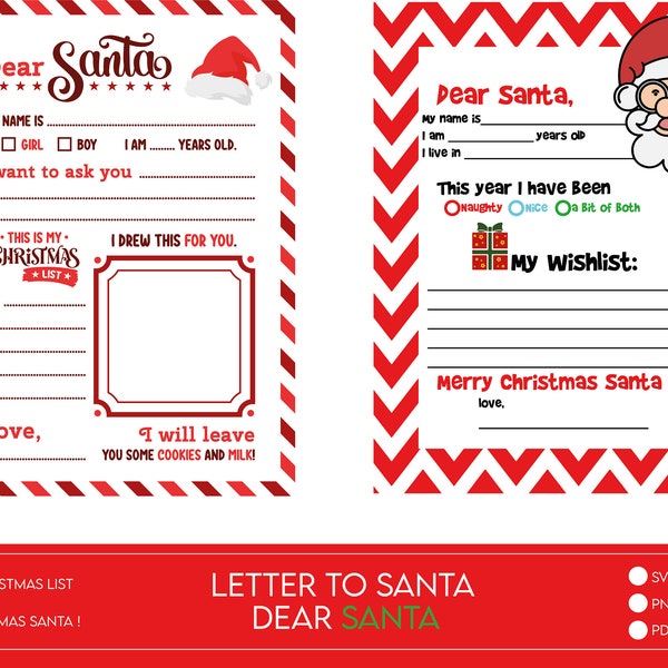 Santa Letter, Letter to Santa PRINTABLE, Kids Letter to Santa, Christmas Wish List Letter, Letter to Santa Set, Digital Download