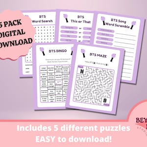 BTS Printable Party Games Bundle, Printable Kpop Birthday Games, Birthday Games, Party Games, Printable Party Game Bundle, Digital Download