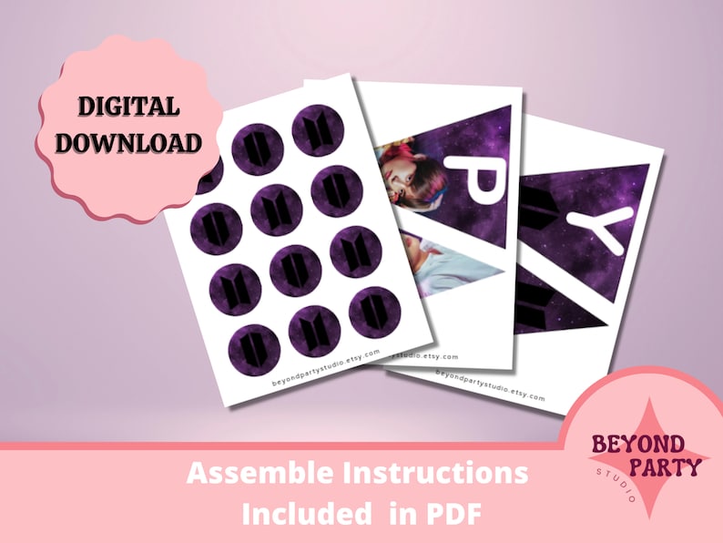 BTS Printable Birthday Banner, Printable Kpop Birthday Decor, Birthday ...