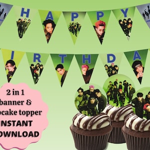 ATEEZ Printable Birthday Banner, Printable Kpop Birthday Decor, Birthday Banner, Cupcake Topper, Printable Party Decor, Digital Download