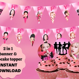 Blackpink Printable Birthday Banner,  Printable Kpop Birthday Decor, Cupcake Topper, Printable Party Decor, Digital Download