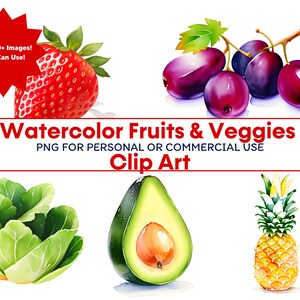 50+ Watercolor Fruits and Vegetables Clipart - Vegetable Garden Graphics PNG Format Instant Download for Commercial Use | Fruit clipart