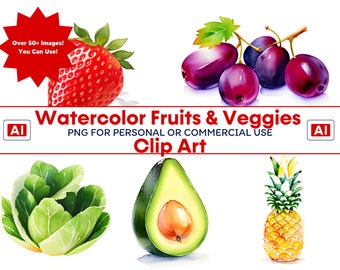 50+ Watercolor Fruits and Vegetables Clipart - Vegetable Garden Graphics PNG Format Instant Download for Commercial Use | Fruit clipart