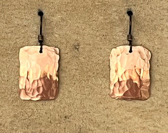 Copper bar dangle earring, Hammered finish, Double Layer