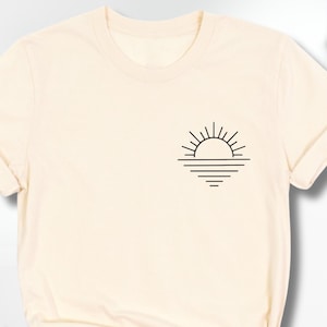 Minimalist Sunset Pocket T-Shirt: Line Art Tee, Sun Lover Shirts