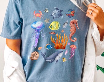 Comfort Colors Watercolor Ocean Animal Shirt: Marine Biology Tee