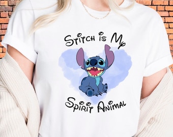 Stitch Is My Spirit Animal Shirt, Funny Disney Tee, Cute Graphic Stitch Shirt, Cartoon Lover T-Shirt, Blue Alien Tee, Disney Fan Gift