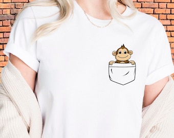 Pocket Monkey Graphic Tee: Minimalist Animal Shirt