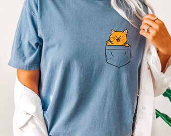 Comfort Colors Pocket Cat Shirt: Minimalist Cat Tee