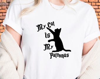 Funny Cat Patronus T-Shirt, Bookish Wizard Cat Lover Tee