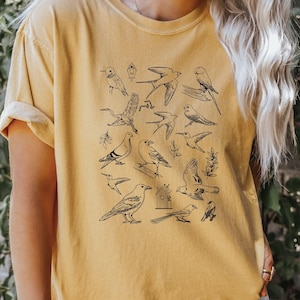 Comfort Colors® Bird Shirt, Minimalist Bird Watching Tee, Nature Lover Line Art Shirt, Retro Ornithology Gift, Boho Outdoor Graphic Tee