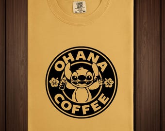 Comfort Colors Stitch Coffee T-Shirt, Disney Ohana Shirt